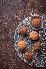 Candy truffles with cocoa powder