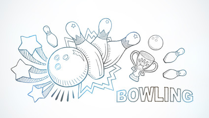 Hand drawn bowling sketch. Vector Design