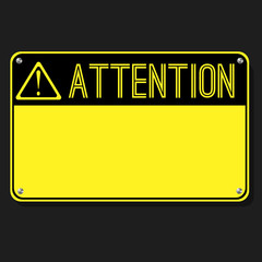 Attention Sign. Flat Sign. Print exclamation mark. Poster. Announcement about the dangers. Plate on the bolts. Vector boadr.