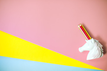 top view pop art unicorn stationery holder rainbow pencils