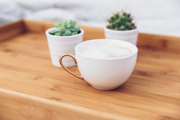 Morning coffee cup. Minimal elegant background