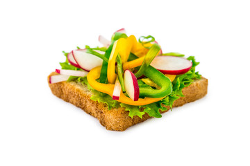 sandwich with radish and paprika isolated on white background