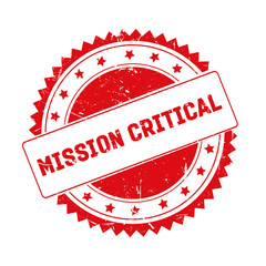 Mission Critical red grunge stamp isolated