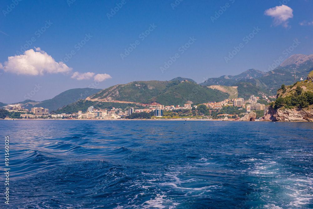 Wall mural View from Adriatic Sea on Becici, small town near Budva, Montenegro