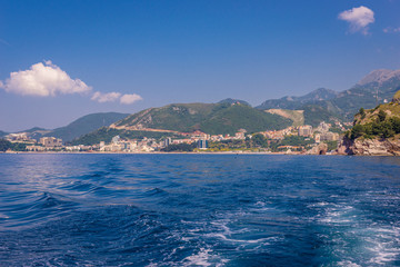 Obraz premium View from Adriatic Sea on Becici, small town near Budva, Montenegro