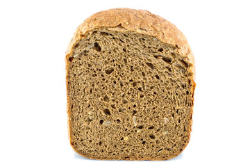 Fresh rye bread slice isolated on white background. Close up.