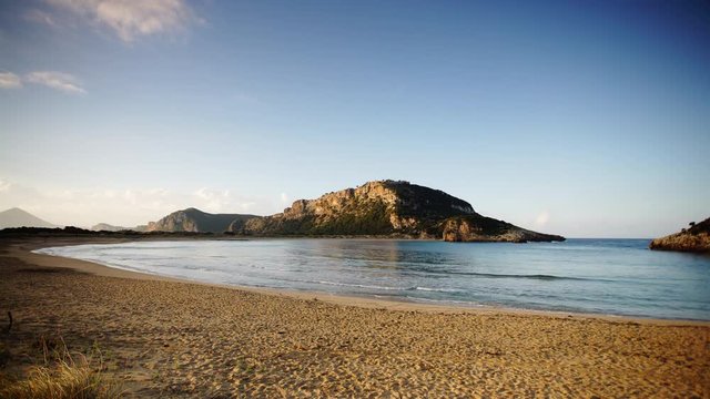 The famous Voidokilia Beach in Messinia Greece Peloponnese,  mediterranean Europe. Holidays travel adventure concept. Time lapse