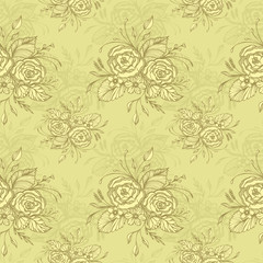 Seamless pattern with flowers bouquet   in olive in retro style for decoupage or for wallpaper or textile or  for decoration package of cosmetic perfume shampoo soap