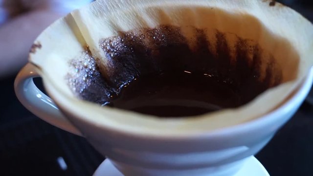 Close up of second pour over V60 alternative coffee brew style