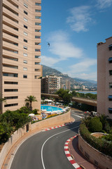 Obraz na płótnie Canvas View towards Portier from Mirabeau corner on the Monaco circuit, Monte Carlo