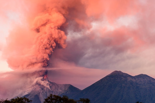 Fuego volcano erupting at dawn, near Antigua, Guatemala
