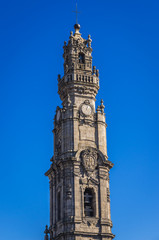 Fototapeta na wymiar Bell tower of Clerigos church in Porto city in Portugal