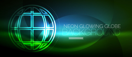 Techno globe concept, neon glow planet