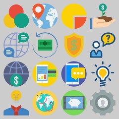 Icon set about Marketing with keywords pie chart, internet, rgb, user, money and location