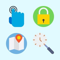 Icons set about Commerce with search, tap, map and padlock
