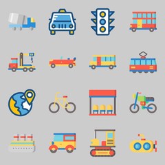 Icons set about Transportation. with submarine, traffic light and truck