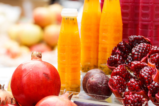 Pomegranate juice and fresh passion fruit juice