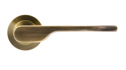 Door handle of bronze on a white background front view