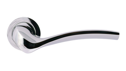 Door handle of silver on a white background front view