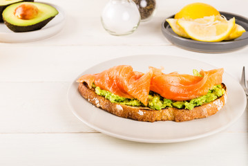 Healthy Breakfast with Wholemeal Bread Toast, smashed Avocado, a