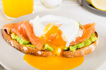  Wholemeal Bread Toast, smashed Avocado, Salmon and Poached Egg