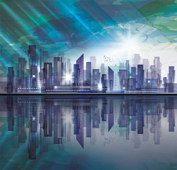 Night City skyline, vector illustration