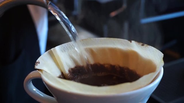 Close up of second pour over V60 alternative coffee brew style
