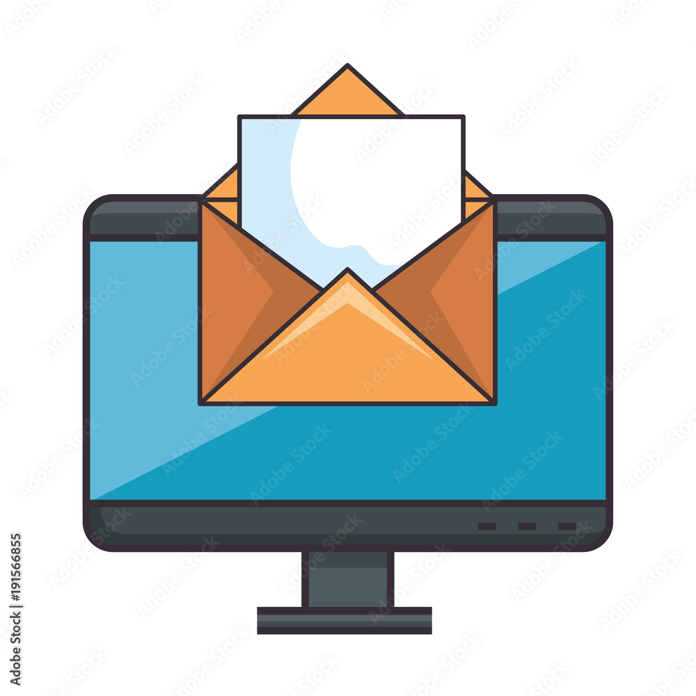 Poster monitor computer with envelope vector illustration design