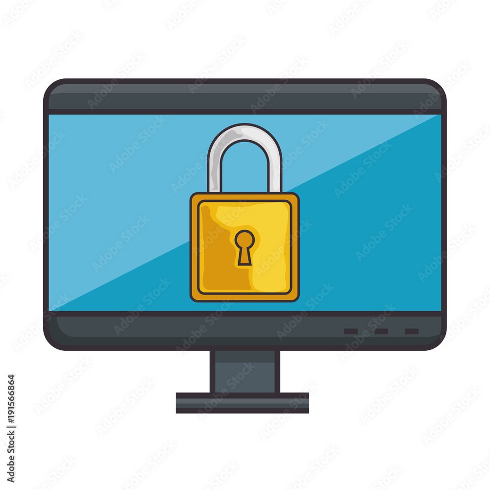 Poster monitor computer with padlock vector illustration design