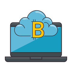 laptop computer with bitcoin cloud vector illustration design