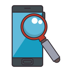 smartphone with magnifying glass vector illustration design