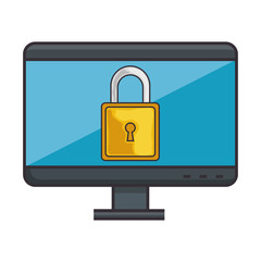 monitor computer with padlock vector illustration design