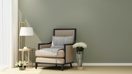 Living room and balcony on sunshine day for artwork room for rent or hotel - Interior simple design - 3D Rendering