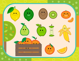 Happy Fruits - Cute vector set of nine smiling fruits. Eps10