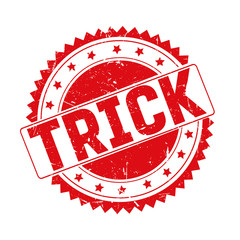 Trick red grunge stamp isolated