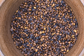 Roasted coffee beans background in market, Bali, Indonesia.