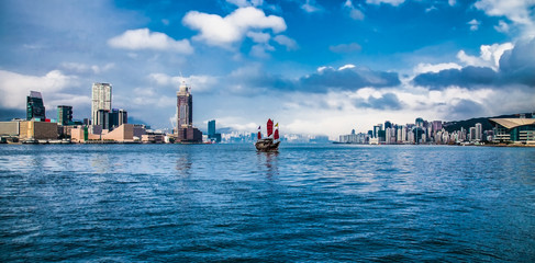 Cityscape of Victoria Bay in Hong Kong , China.