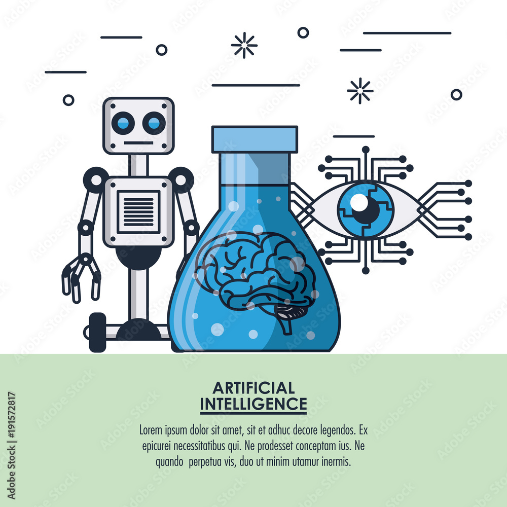 Poster artificial intelligence technology icon vector illustration graphic design, robot brain and mechanic