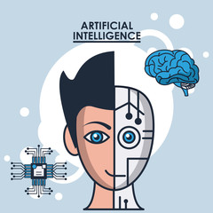 Artificial intelligence technology icon vector illustration graphic design, human and robot