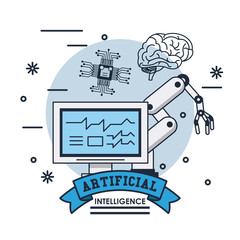 Artificial intelligence technology icon vector illustration graphic design, computer and mechanic arm
