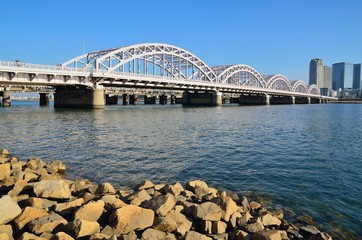 Naklejka premium 淀川河川公園から梅田方面を望む