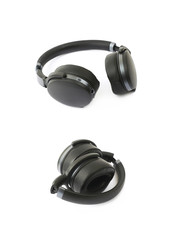 Black portable headphones isolated