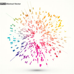 Abstract vector background element. Multicolored rectangle shapes arranged around center point.