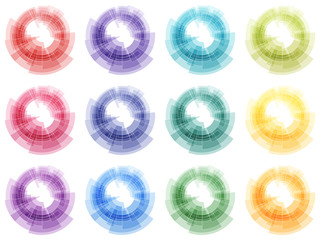 Circle shapes set. Abstract vector elements. Trendy colors.