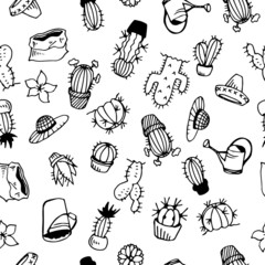 Cactus Illustration Pattern White
