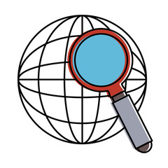 sphere planet with magnifying glass vector illustration design