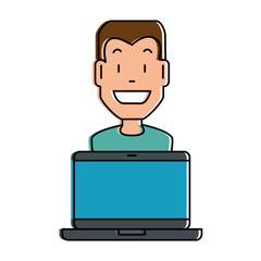 man with laptop computer vector illustration design