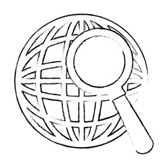 sphere planet with magnifying glass vector illustration design