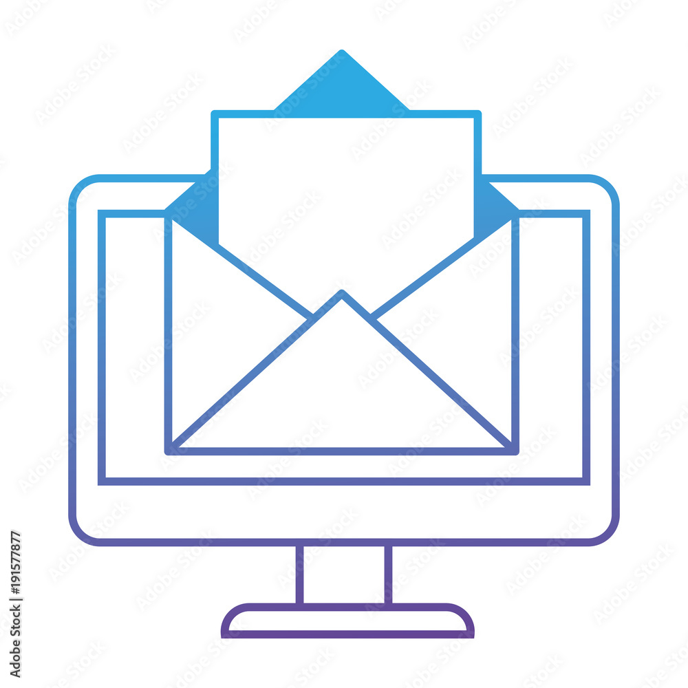 Poster monitor computer with envelope vector illustration design