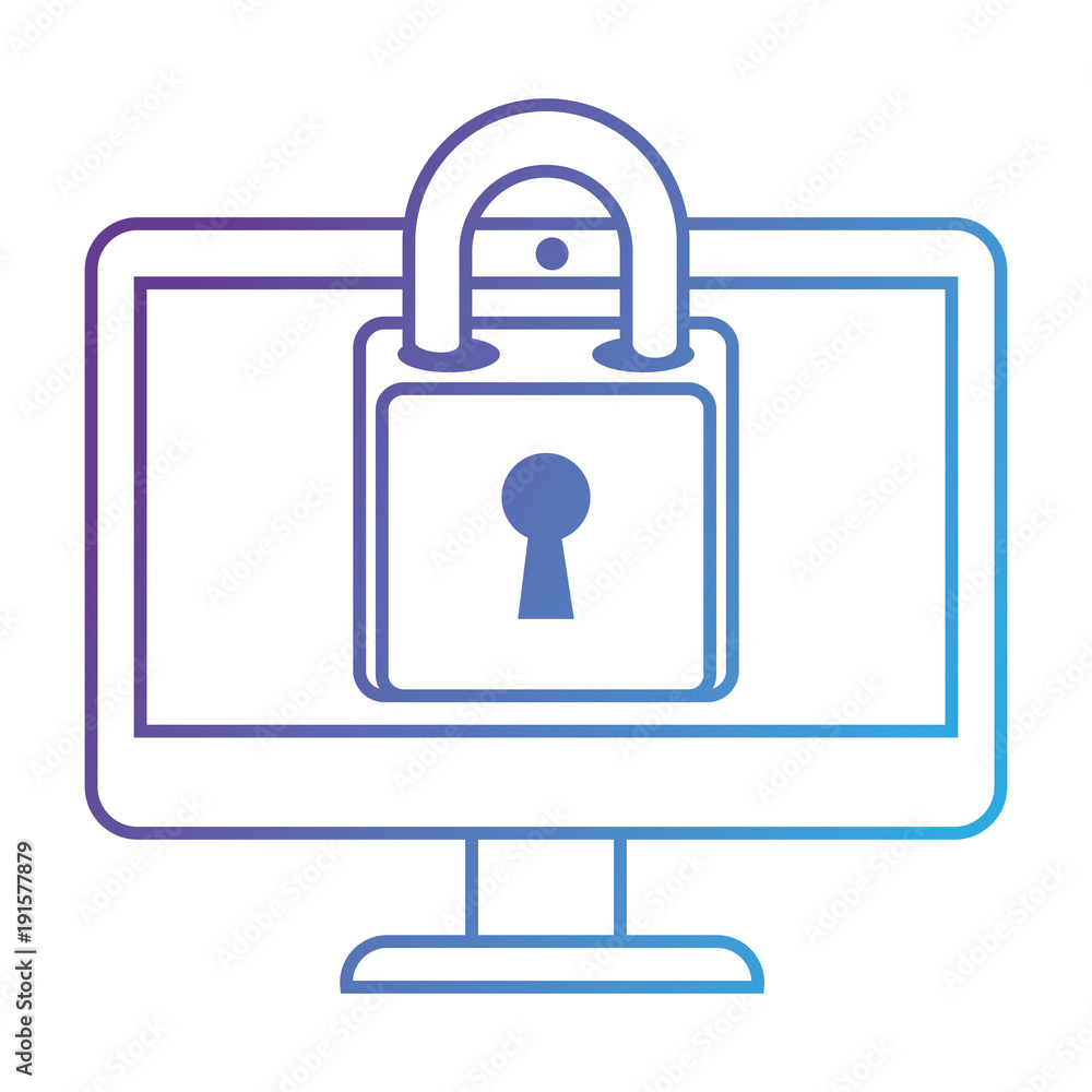 Poster monitor computer with padlock vector illustration design